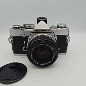 Olympus OM-1 Silver Camera ZUIKO Auto-S 50mm f/1.4 Lens (Works)